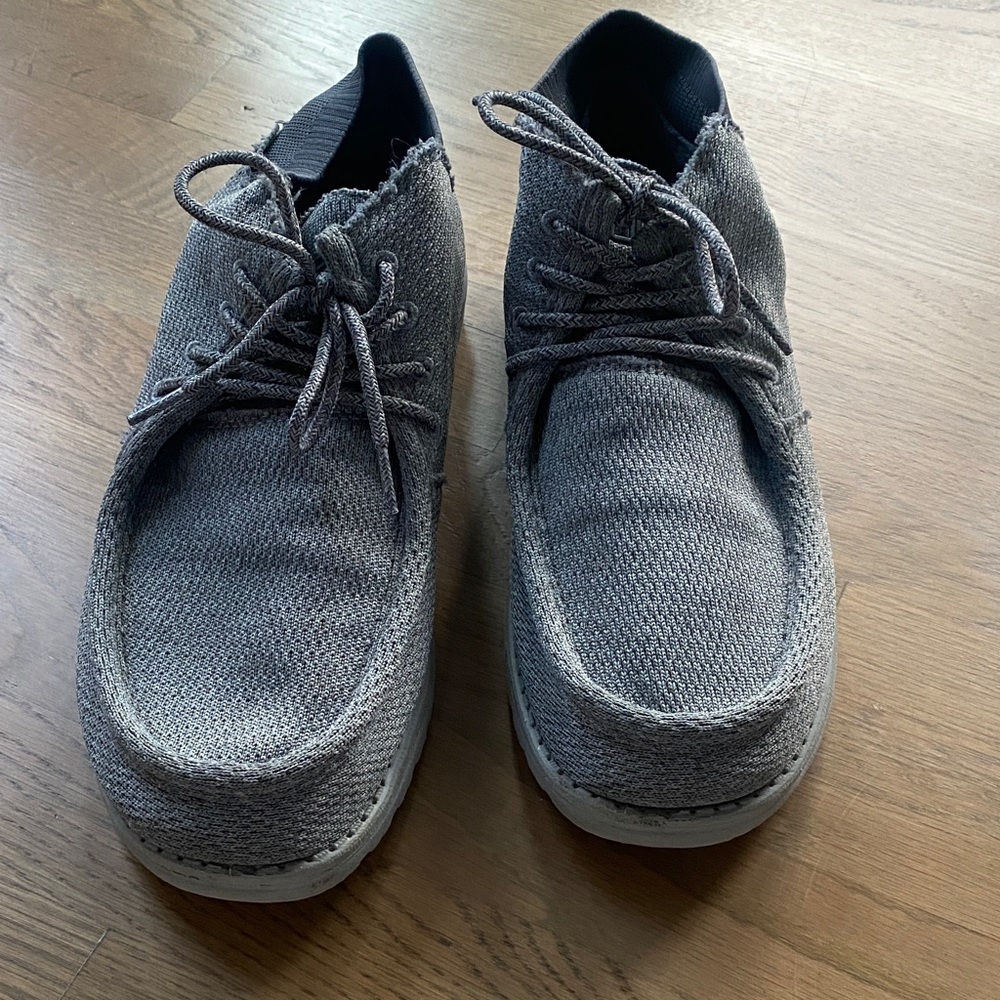 Hey Dude Wayne Men's Gray Knit Lace up Loafers Size 13 comfy casual